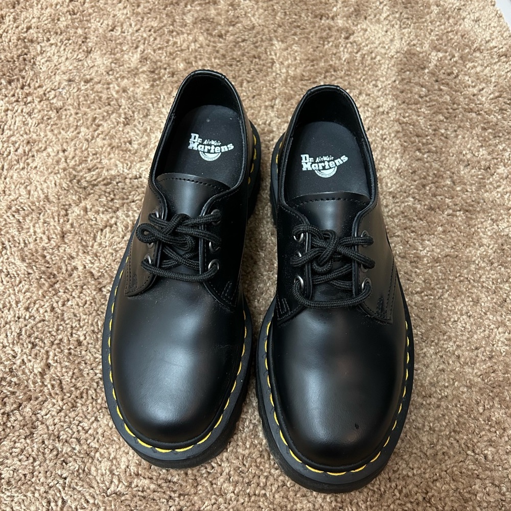 Dr. Martens Black Leather platform with Yellow Stitching